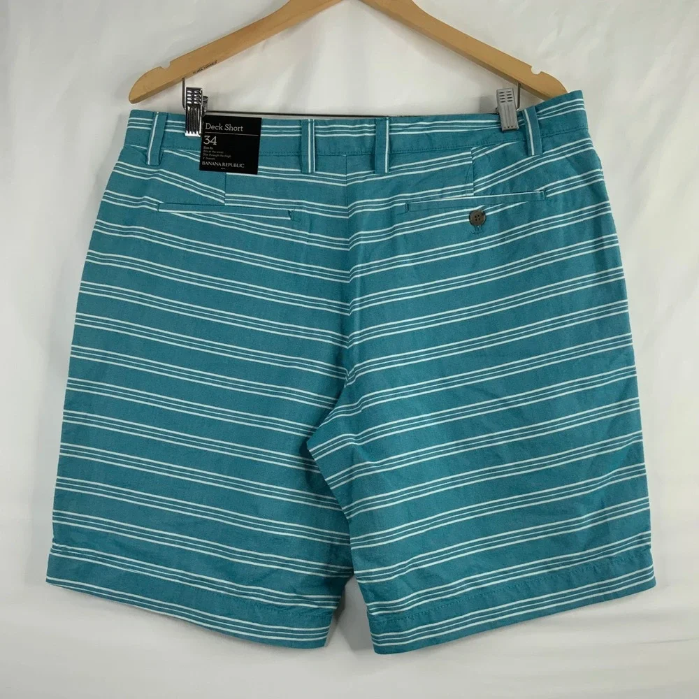 Banana Republic Deck Shorts Mens 34 Teal White Striped Slim Fit 9